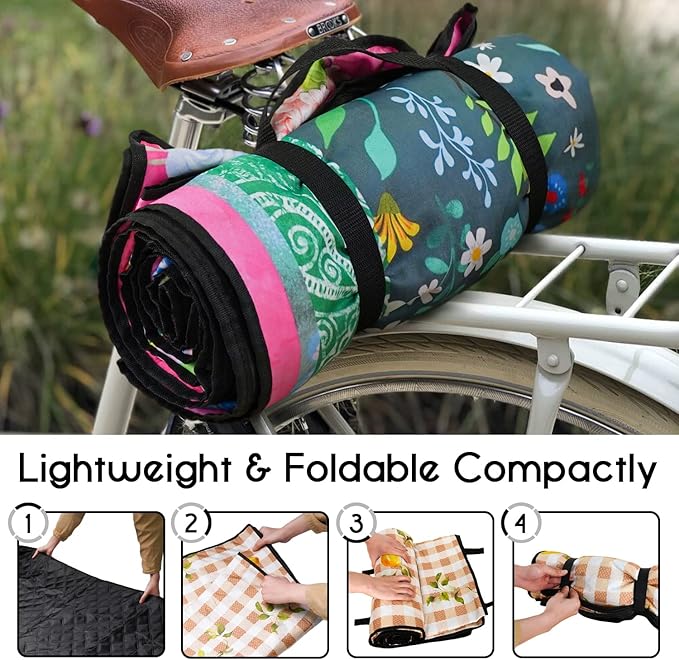Picnic Blankets Waterproof Foldable Extra Large, 80"x 80" Outdoor Beach Blanket Sandproof, 3-Layer Lightweight Handy Mat Tote Picnic Camping Rugs for Outside Your Rv