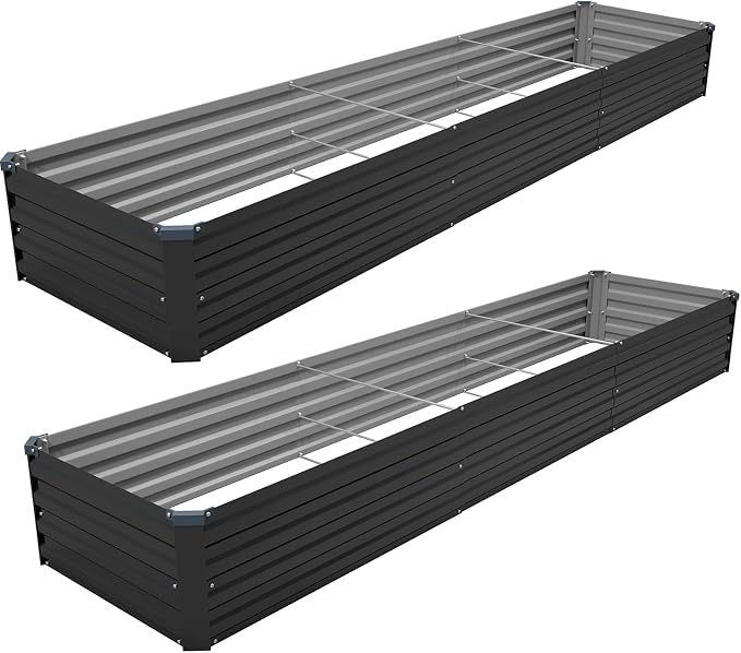 2PCS 12x2x1ft Galvanized Raised Garden Kit,Metal Planter Box,Black | Outdoor Elevated Metal Planter Box For Vegetables, Flowers & Herbs. Rustproof Galvanized Steel, Open Drainage, Easy Assembly