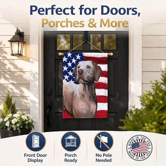 Caroline's Treasures CK6458CHF Braque du Bourbonnais American Flag House Flag Large Porch Sleeve Pole Decorative Outside Yard Banner Artwork Wall Hanging, Polyester, House Size, Multicolor