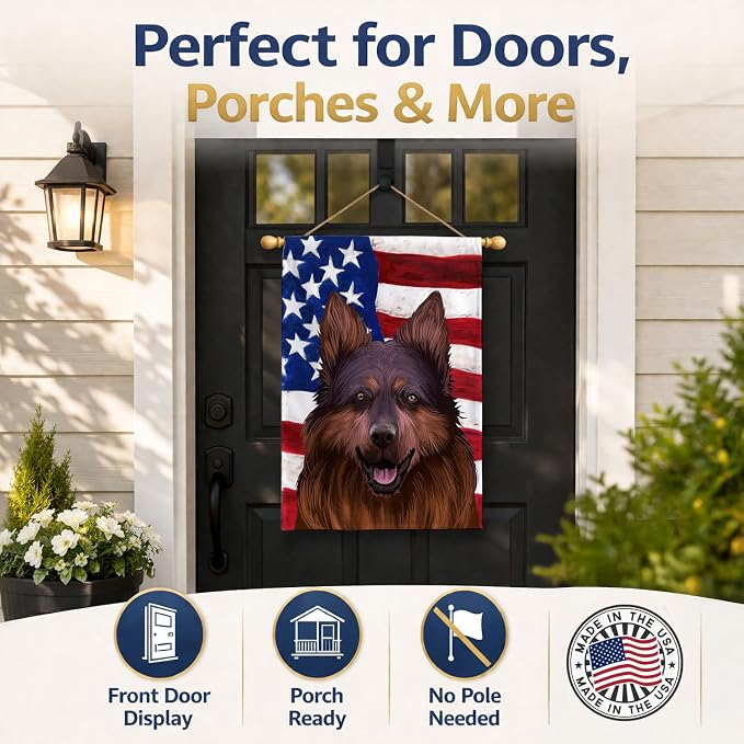 Caroline's Treasures CK6445CHF Bohemian Shepherd American Flag House Flag Large Porch Sleeve Pole Decorative Outside Yard Banner Artwork Wall Hanging, Polyester, House Size, Multicolor