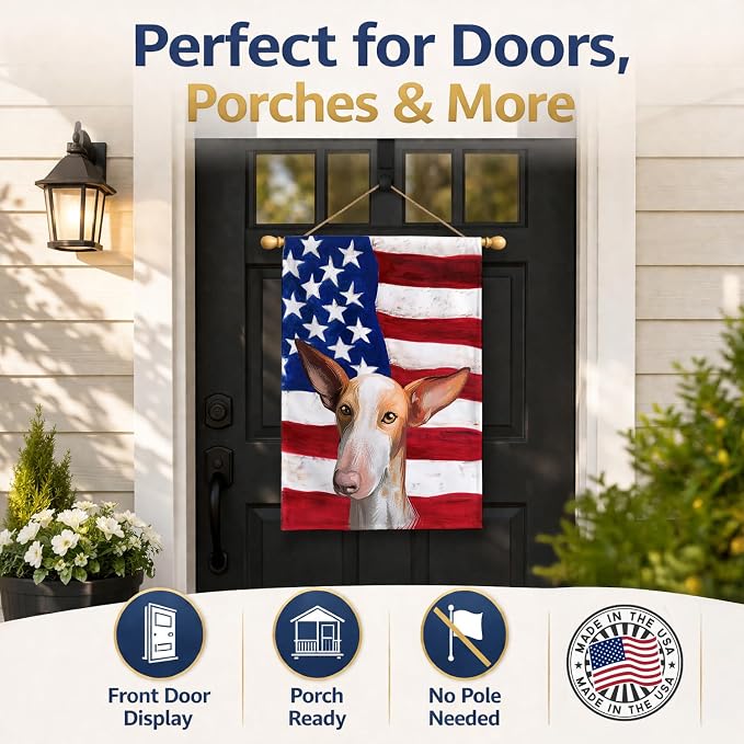 Caroline's Treasures CK6648CHF Podenco Canario Dog American Flag House Flag Large Porch Sleeve Pole Decorative Outside Yard Banner Artwork Wall Hanging, Polyester, House Size, Multicolor