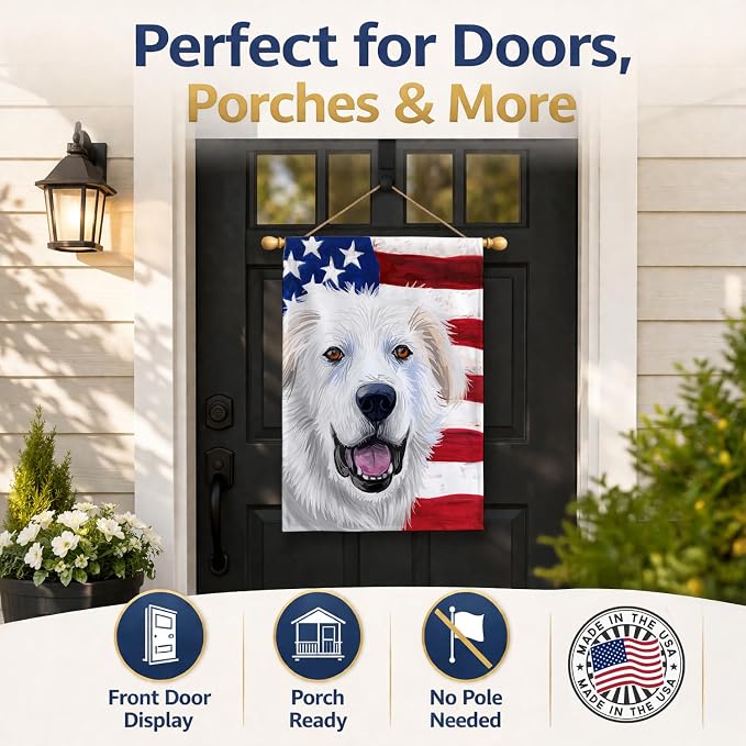 Caroline's Treasures CK6547CHF Great Pyrenees Dog American Flag House Flag Large Porch Sleeve Pole Decorative Outside Yard Banner Artwork Wall Hanging, Polyester, House Size, Multicolor
