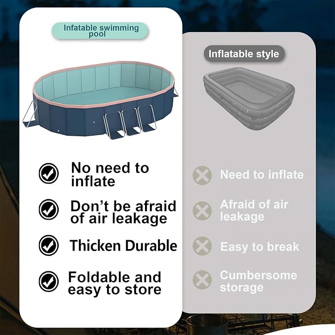 Foldable Pool, Hard Plastic Collapsible Pool, Large Non Inflatable Rectangle Pool Above Ground, Backyard Pool for Adults, Oversized Thickened, Easy Assembly (Round Corner 105.5 Inch)