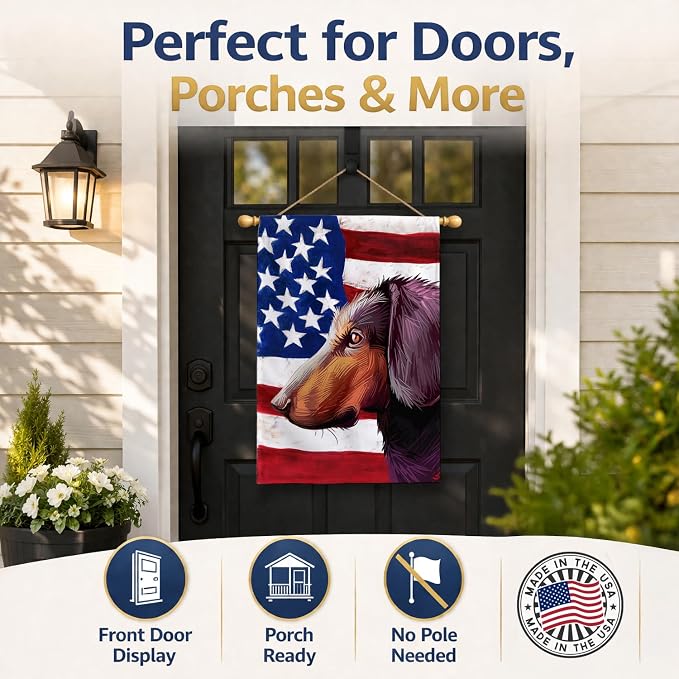 Caroline's Treasures CK6621CHF Montenegrin Mountain Hound American Flag House Flag Large Porch Sleeve Pole Decorative Outside Yard Banner Artwork Wall Hanging, Polyester, House Size, Multicolor