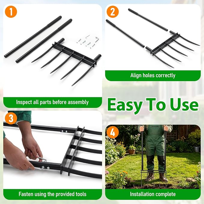 Broadfork, 12" Long 5-Tine Broadfork Gardening Tool for Gardening Cultivation Composting Transplanting Digging Farm Crushing Soil Aeration Garden Fork for Loosening Soil