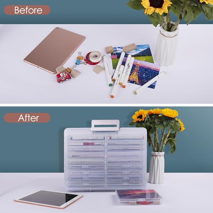 Photo Storage Box 5" x 7", Extra Large Photo Storage Container | 18 Inner Cases, Clear Picture Box with Handle, Seeds Organizer for Pictures, Arts, Crafts, Sewing, Stickers, Office Supplies