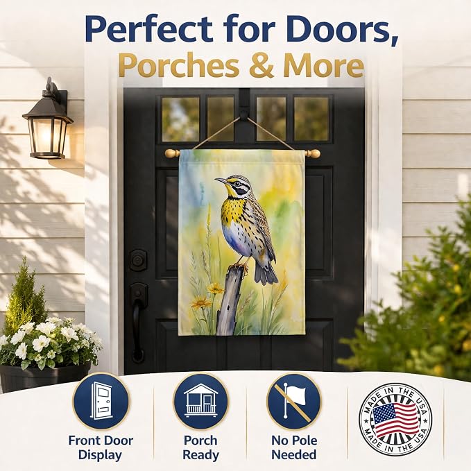 Caroline's Treasures Montana Western Meadowlark House Flag Large Porch Sleeve Pole Decorative Outside Yard Banner Artwork Wall Hanging, Polyester, House Size, Multicolor