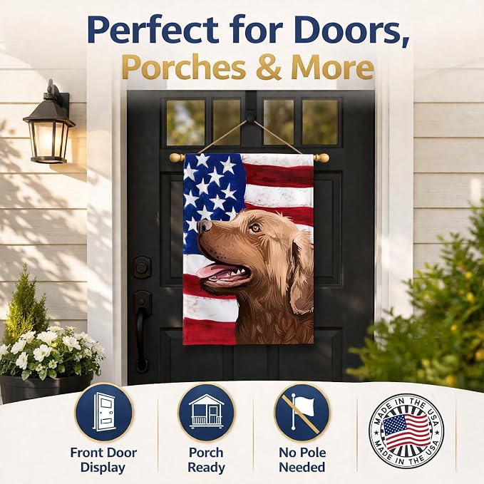 Caroline's Treasures CK6486CHF Chesapeake Bay Retriever American Flag House Flag Large Porch Sleeve Pole Decorative Outside Yard Banner Artwork Wall Hanging, Polyester, House Size, Multicolor