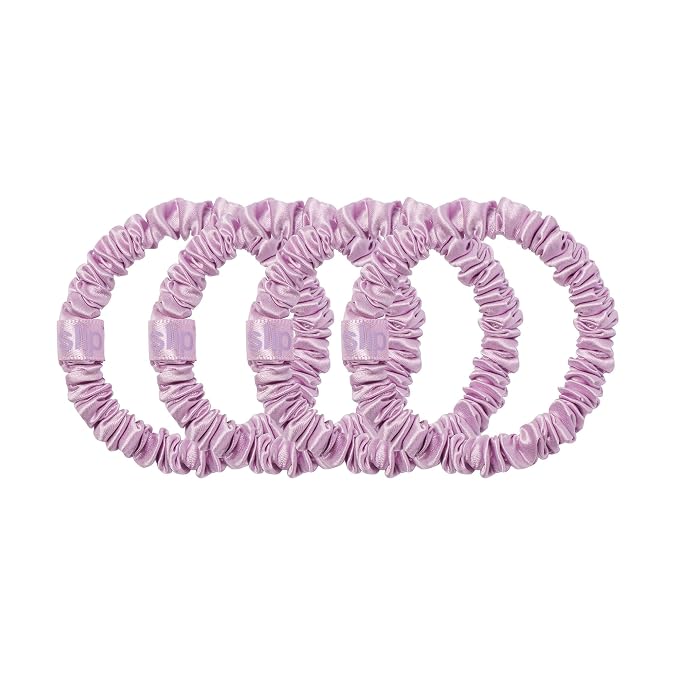 Slip Silk Hair Ties — Skinny Silk Wildflower Scrunchies, No Damage, No Crease, Anti-Breakage |100% Mulberry Silk | All Hair Types | Made with Proprietary Slipsilk™ | Set of 4