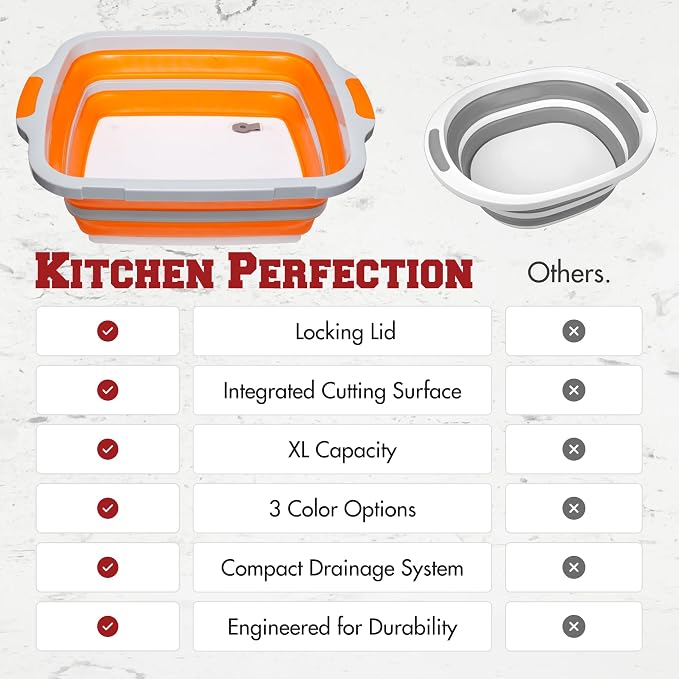 KITCHEN PERFECTION Collapsible XL Smoker & BBQ Prep Tub with Locking Lid | Includes Cutting Board, Meat Marinade & Brine Container For Turkey, Brisket & Ribs - Best Grill Accessories Gifts For Men
