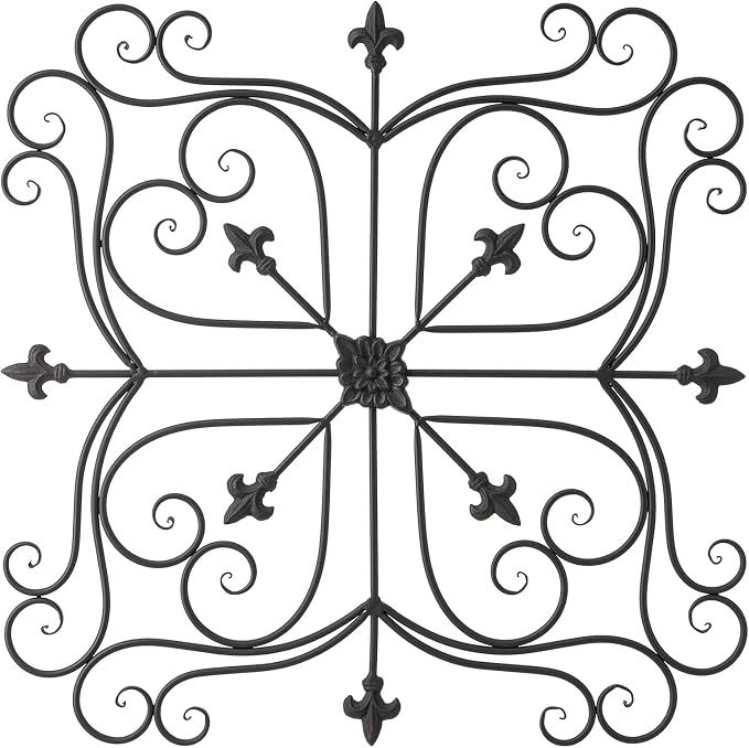 Glitzhome Vintage Wall Decor, Black Artistic Beauty Metal Garden Ornament Powder-Coated Matte Black Finish Charming Fleur-de-lis Outdoor Indoor Decoration