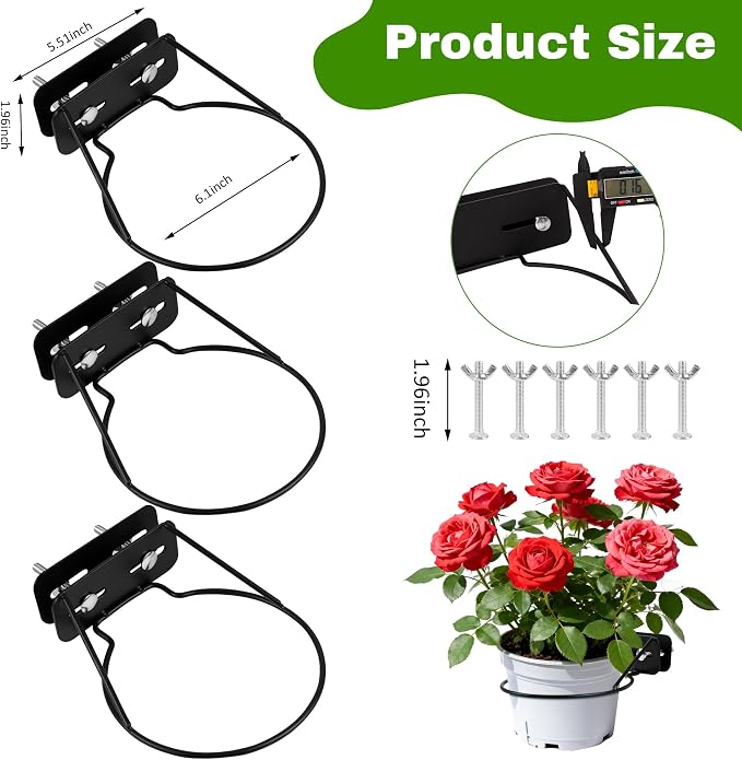 3pc Railing Plant Hanger - Adjustable Railscapes Plant Holder Between Rails, 7 Inches Floating Railing Plant Clip Rustproof Metal Plant Traps for Pots on Railing