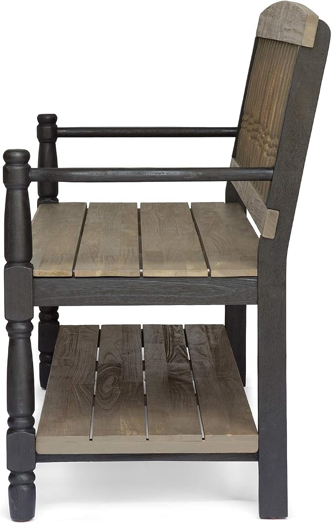 Great Deal Furniture Christopher Knight Home Daphne Outdoor Acacia Wood Bench with Shelf, Gray and Black Finish