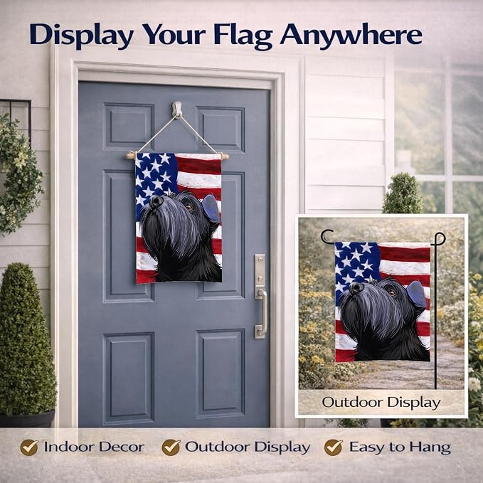 Caroline's Treasures CK6725GF Standard Schnauzer Black American Flag Garden Flag Mailbox Flag Decorative Yard Flag Banner Outside Patio Artwork Yard Flower Beds, Garden Size, Multicolor