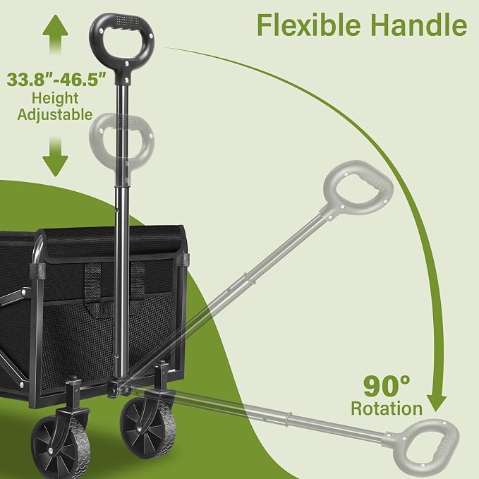 Collapsible Wagon Cart with All-Terrain Wheels - Folding Utility 280LBS Heavy Duty Wagons Carts for Grocery Sports Garden Shopping Camping Fishing (Black, 120L)