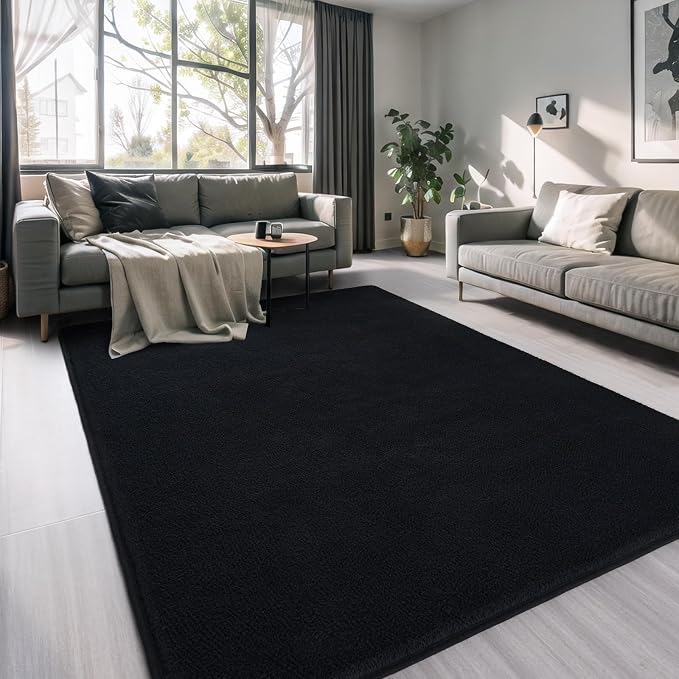 AROGAN 4x6 Area Rugs for Living Room Non Slip Dorm Bedroom Rug, Black | Modern Area Rugs with Soft Memory Foam, Minimalist Washable Indoor Floor Carpet for Dining Room Office Kids Playroom Decor