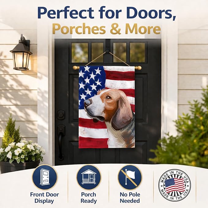 Caroline's Treasures CK6700CHF Serbian Tricolour Hound Dog American Flag House Flag Large Porch Sleeve Pole Decorative Outside Yard Banner Artwork Wall Hanging, Polyester, House Size, Multicolor