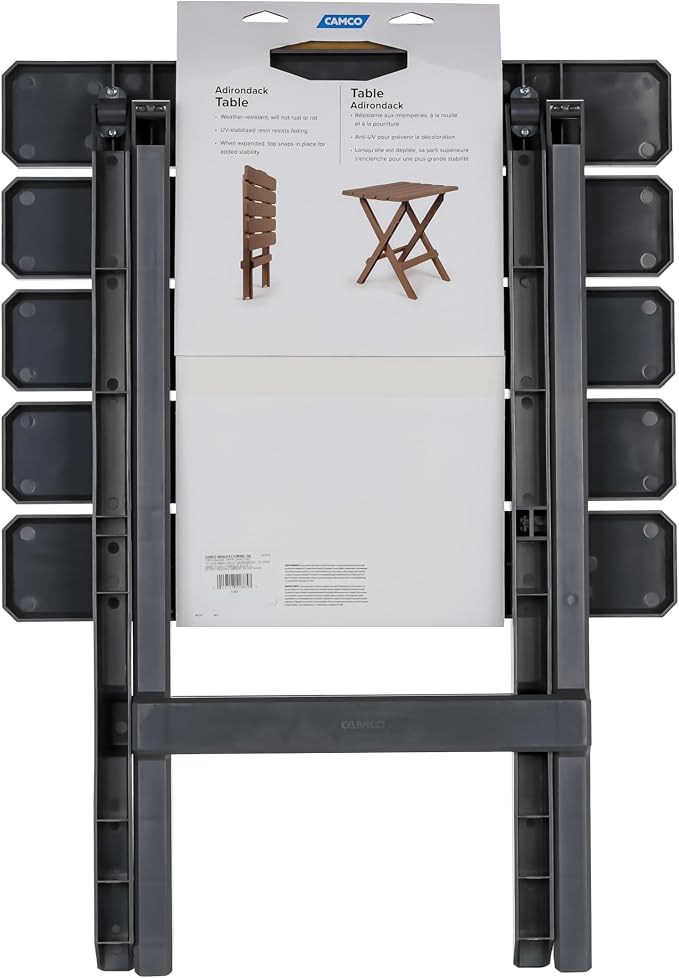 Camco 51885 Large Adirondack Portable Outdoor Furniture Folding Table, Charcoal