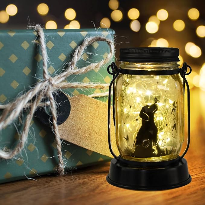 kyoryuger Dog Lover Gifts for Women/Mom/Grandma/Sister, Dog Butterfly Solar Lights Outdoor Hanging Dog Solar Lanterns Outdoor Fairy Lights, Puppy Decor for Yard Lawn Garden Patio Torch Birthday Gift