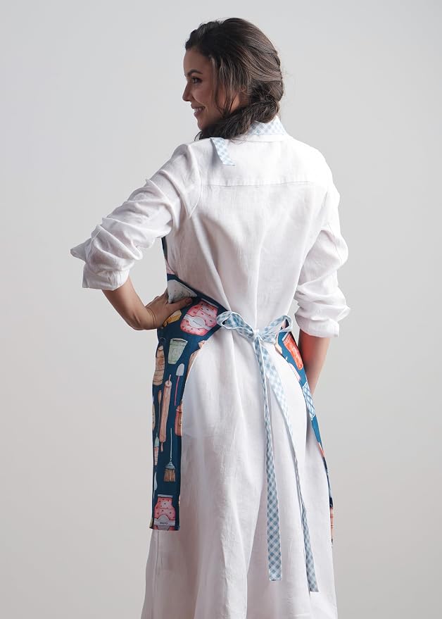 Maison d' Hermine Aprons for women with Pocket 100% Cotton (27.50"x31.50") | Adjustable Neck Strap & long ties Apron Men Chef Wedding Cooking Gardening Server Maid
