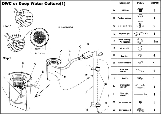 5 Gal Hydroponic Growing System, Indoor Deep Water Culture with Drip Irrigation & Air Pump, 8" Basket Kit for Vegetables, Herbs, Home Garden