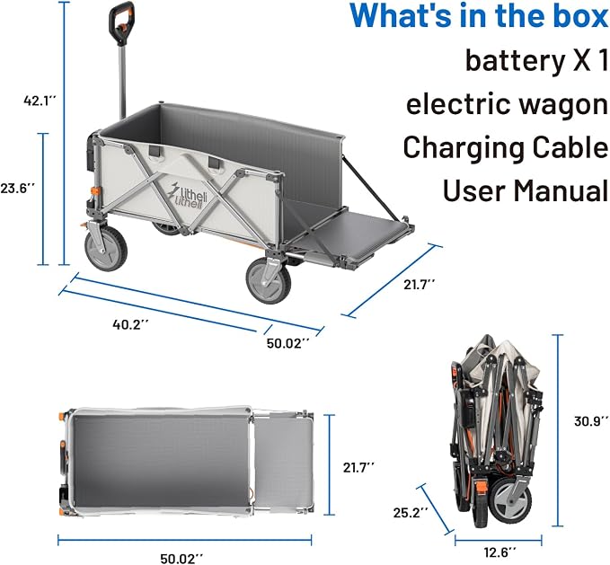 Litheli Electric Wagon Cart with 1 Battery, All-Terrain Wheels & Variable Speed | 200L Capacity, 300 lbs Heavy-Duty Utility Wagon for Camping Beach Garden Shopping