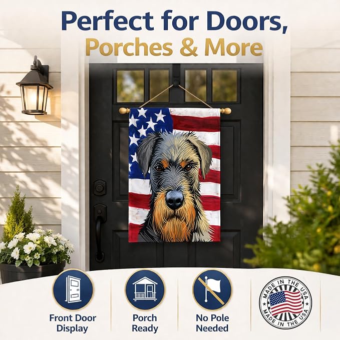 Caroline's Treasures CK6578CHF Jagdterrier American Flag House Flag Large Porch Sleeve Pole Decorative Outside Yard Banner Artwork Wall Hanging, Polyester, House Size, Multicolor