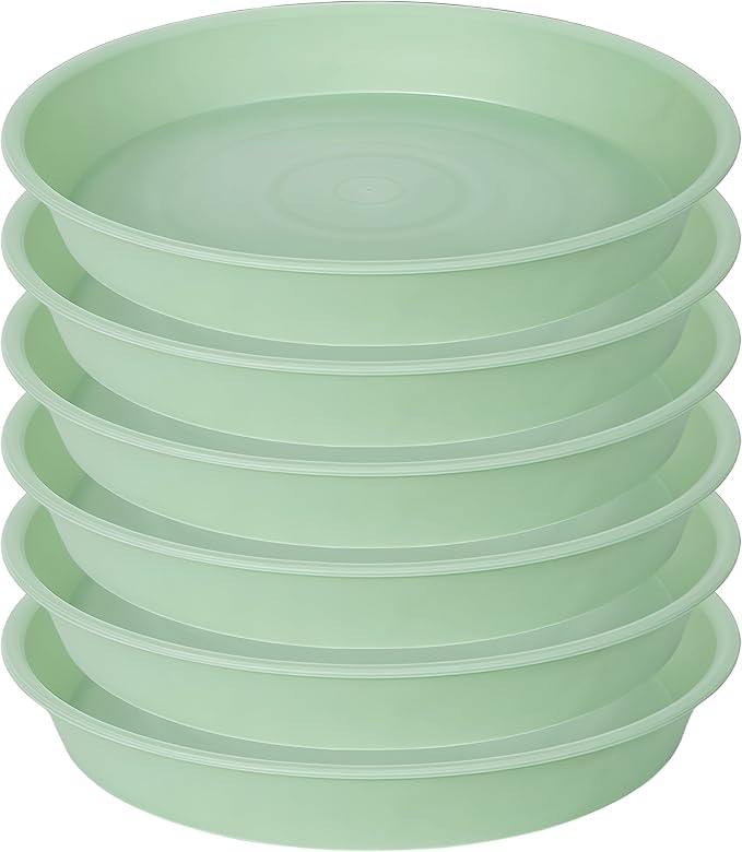 2 Pack of 10 inch Plant Saucer Gray, Heavy Duty Plastic Plant Saucer 10 inch Round, Durable Plant Tray for Pots, Plant Saucers for Indoors, Plant Trays for Planter 9"/10" (10", Light Green)