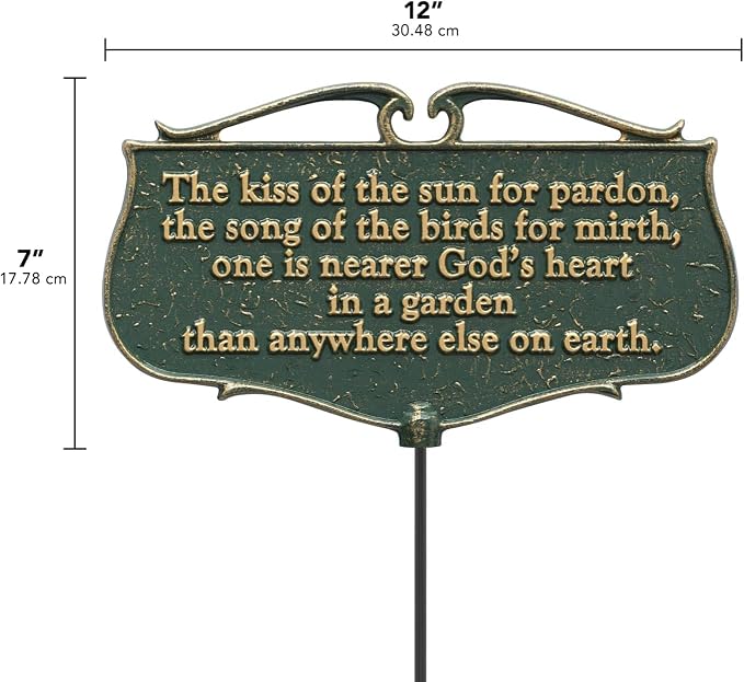 Cast metal Garden Sign "The Kiss of The Sun..." Poem Sign, Green/Gold, Aluminum