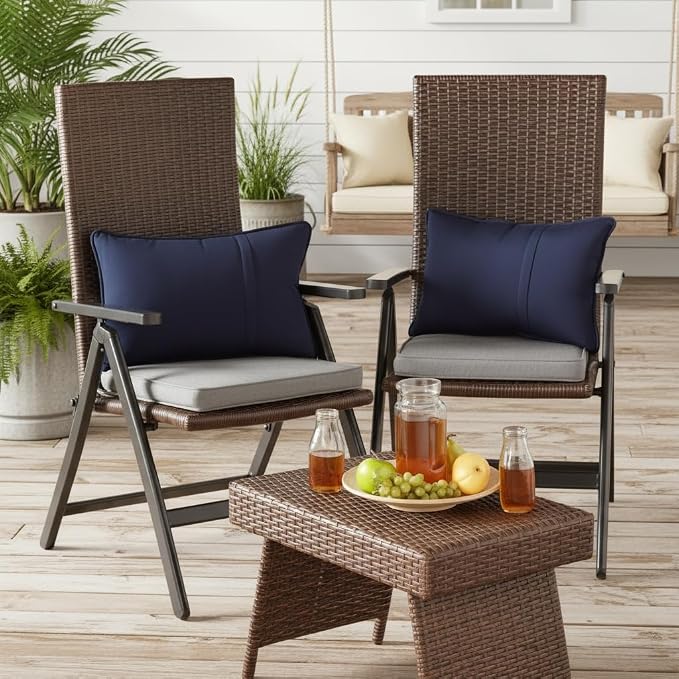 Indoor/Outdoor Chair Pads in Sunbrella Fabric – 17''x17'' Patio Seat Cushions with Foam Insert, Removable Reversible Cover & Ties for Patio Dining Chairs – Set of 2 or 4, Cast Slate