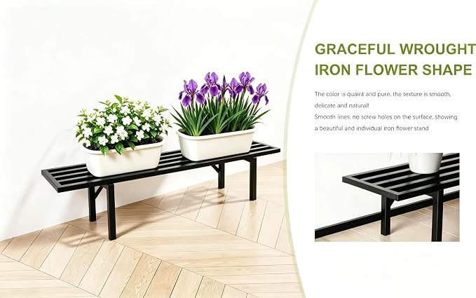 Zhongma One Tier Metal Plant Stand (35.43 L x 8.66 W x 7.9 H) Heavy Duty Plant Holder for Home, Window,Garden, Plant Lovers, Display Stand