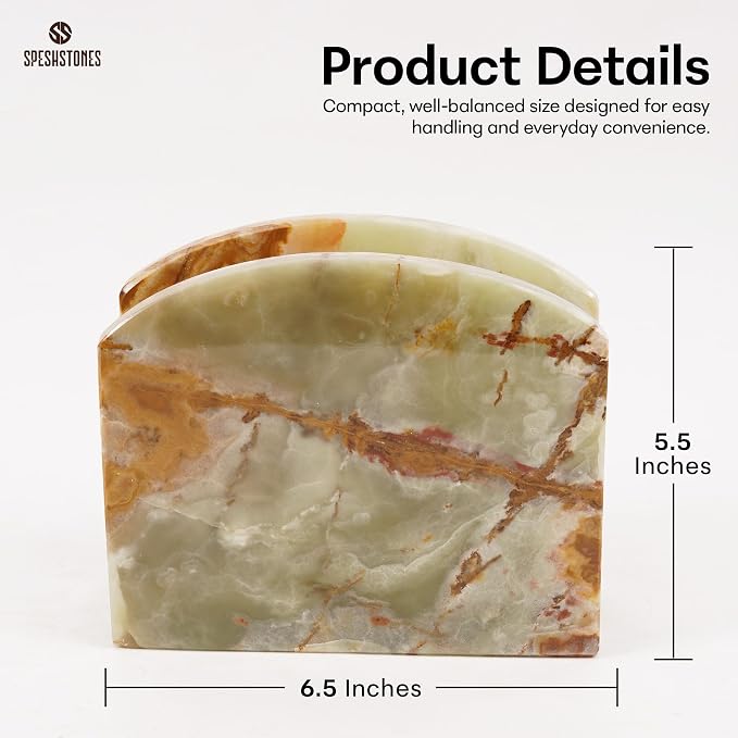 Marble Napkin Holder for Table 6.5 Inch Green Stone Organizer for Cocktail Napkins & Tissue Paper – Decorative Napkin Holder for Bathroom, Kitchen Counter, Coffee Bar & Dining Table