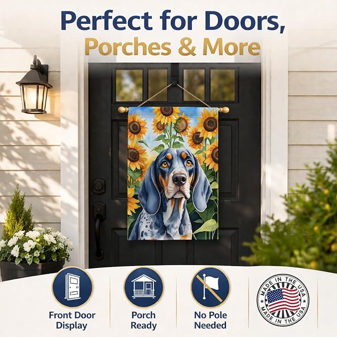 Caroline's Treasures DAC6030CHF Bluetick Coonhound in Sunflowers House Flag Large Porch Sleeve Pole Decorative Outside Yard Banner Artwork Wall Hanging, Polyester, House Size, Multicolor