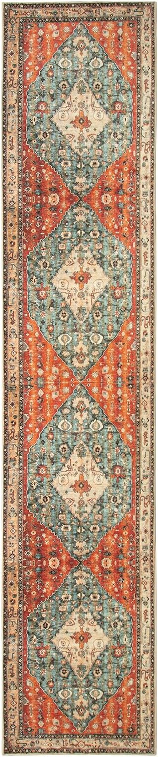Lahome Felice Boho Tribal Runner Rugs with Rubber Backing, 2'6"x12' Long Hallway Runner Rug Washable Kitchen Rug Runner, Soft Non Slip Indoor Stair Carpet Runner for Bathroom Bedroom Hardwood Floors