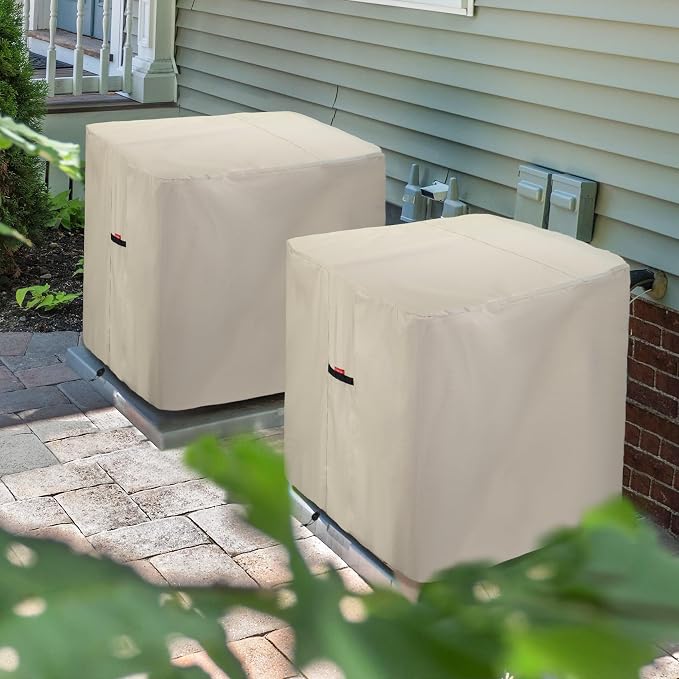 Porch Shield Waterproof AC Covers – Heavy Duty Square Air Conditioner Cover for Outside Unit Up to 26''L x 26'' x 30'', Tan