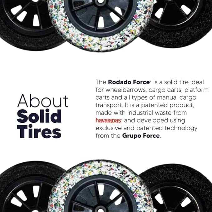 Flat-Free Wheelbarrow Tire 14" | 100% Recycled Rubber | 440 lb Capacity | Universal Axle (1", 3/4", 5/8", and 1/2") with 2 spacers | Durable, Puncture-Proof | For Garden wagon, Dolly, Utility cart