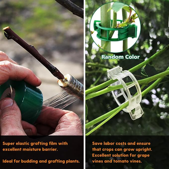 FUJIWARA Garden Grafting Tool, Multifunctional Pruning Kit, U-Graft/V-Graft/Ω-Graft Seedling for Fruit Tree Branch Grafting Set, Including Graft Tapes, Replacement Blades, Fixing Clip, Yellow
