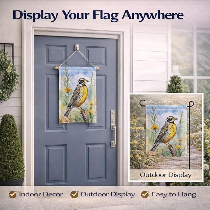 Caroline's Treasures North Dakota Western Meadowlark Garden Flag Mailbox Flag Decorative Yard Flag Banner Outside Patio Artwork Yard Flower Beds, Garden Size, Multicolor