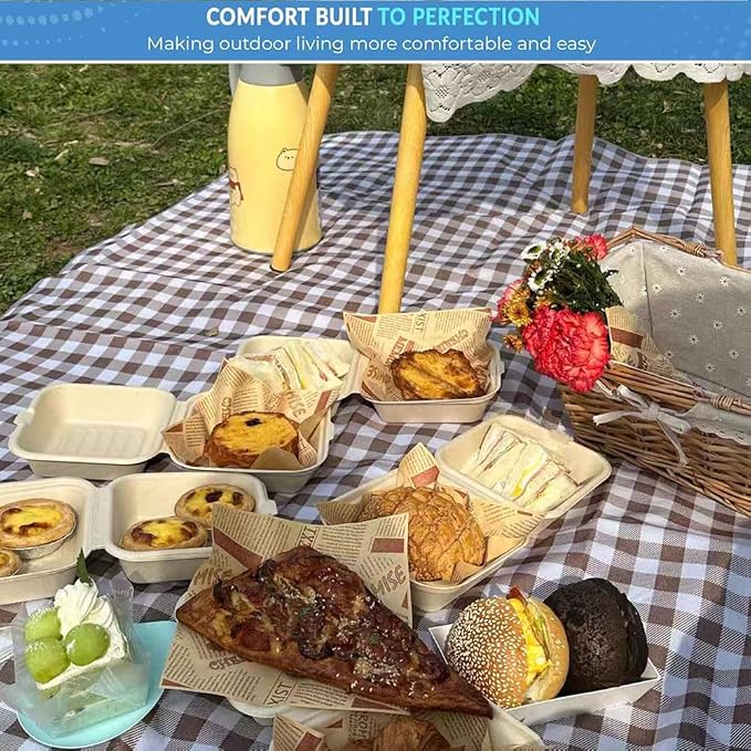 LRUUIDDE Oversize Picnic Beach Blanket, 80''x80'' Outdoor Waterproof Foldable Sandproof Blankets Plaid Picnic Mat for Beach Camping on Grass Picnic Blankets (Brown 2, 80x80in)