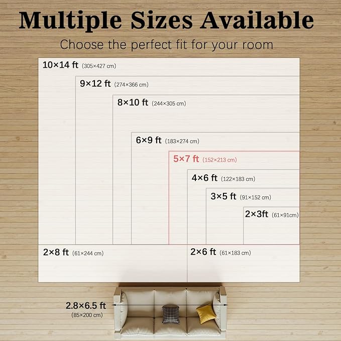 DCX 4x6 Beige Rug, Kid & Pet Friendly with Rubber Back Non Slip, Machine Washable Stain Resistant Neutral Floral Rug for Living Room, Bedroom, Home Office, Soft Low Pile Large Nursery Carpet