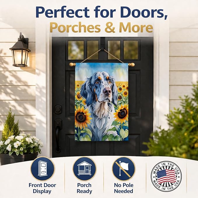 Caroline's Treasures DAC6075CHF English Setter in Sunflowers House Flag Large Porch Sleeve Pole Decorative Outside Yard Banner Artwork Wall Hanging, Polyester, House Size, Multicolor
