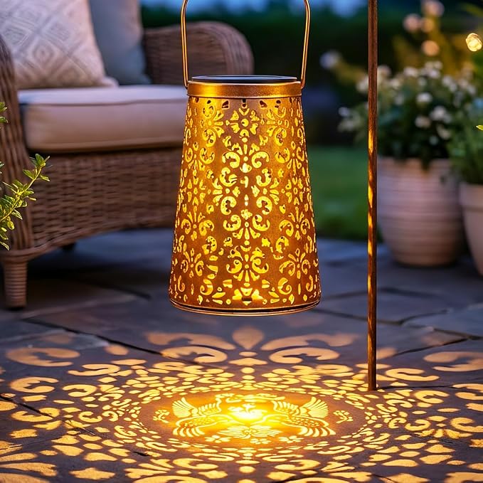 LeiDrail 4 Pack Solar Lanterns Outdoor Waterproof, Hummingbird & Flower Hanging Vintage Metal Lantern, Auto On/Off Garden Patio Yard Porch Pathway Decor, Gifts for Women Mom Grandma