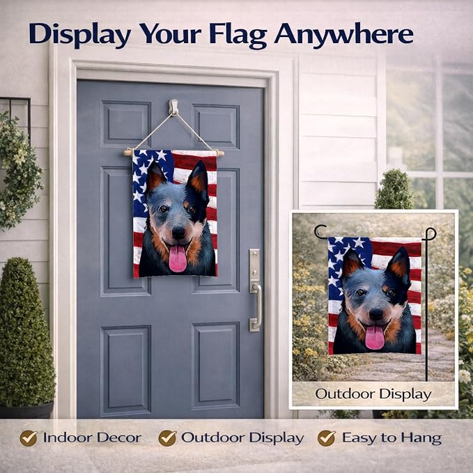 Caroline's Treasures CK6410GF Australian Cattle Dog American Flag Garden Flag Mailbox Flag Decorative Yard Flag Banner Outside Patio Artwork Yard Flower Beds, Garden Size, Multicolor