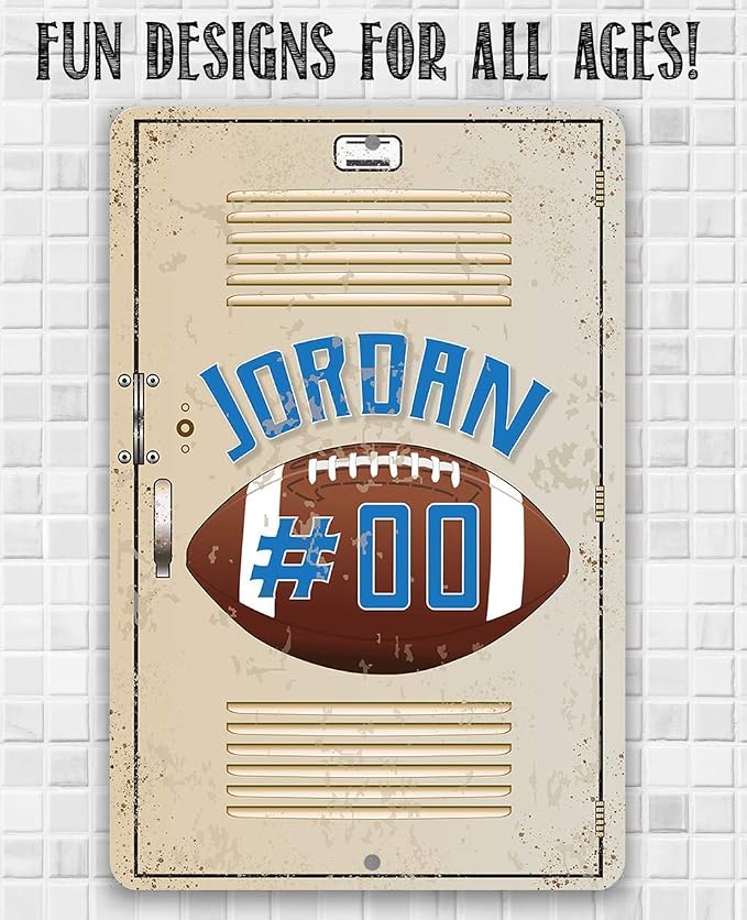 Personalized American Football School Locker - Custom Name Football Room Decor, Boys Bedroom Accessories, Unique Graduation Gift, 8x12 or 12x8 Use Indoor or Outdoor Rustic Style Metal Tin Sign