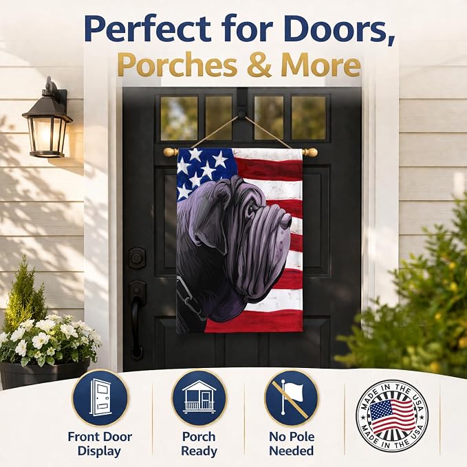 Caroline's Treasures CK6625CHF Neapolitan Mastiff Dog American Flag House Flag Large Porch Sleeve Pole Decorative Outside Yard Banner Artwork Wall Hanging, Polyester, House Size, Multicolor