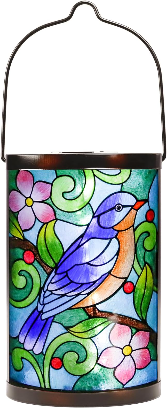 Solar Lantern Outdoor Waterproof Hanging Solar Lights Bluebird Glass Decorative Lanterns for Outdoor Patio Lawn Outside Yard Garden Decor