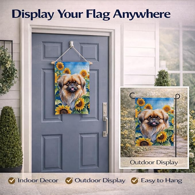 Caroline's Treasures DAC6132GF Pekingese in Sunflowers Garden Flag Mailbox Flag Decorative Yard Flag Banner Outside Patio Artwork Yard Flower Beds, Garden Size, Multicolor