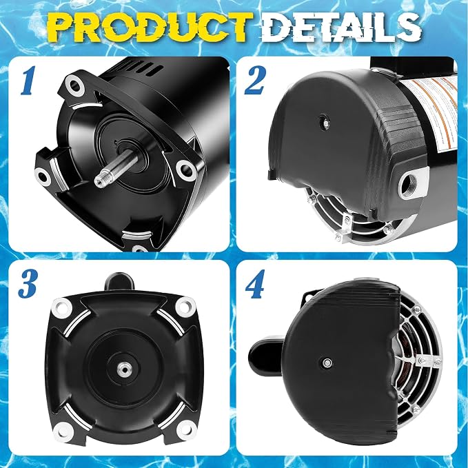 B2853 Pool Pump Motor 1HP 56Y Replacement for Pentair 340038/177474/WF-24 | 115/230V Dual Voltage, 3450 RPM Challenger 1HP Single Speed Swimming Pool Pump, 6.6/13.2A, 1045 Steel Shaft