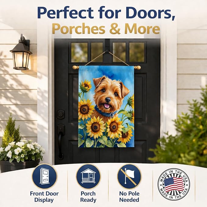 Caroline's Treasures DAC6125CHF Norfolk Terrier in Sunflowers House Flag Large Porch Sleeve Pole Decorative Outside Yard Banner Artwork Wall Hanging, Polyester, House Size, Multicolor