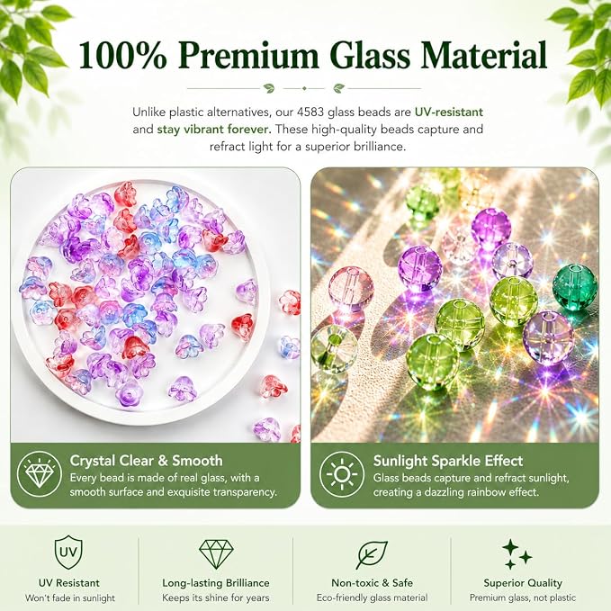 Green Glass Beaded Plant Kit Boho Crystal Suncatcher with Disco Ball Planter DIY Lily of the Valley Premium Glass Flower & Leaf Beads Craft Set for Adults Everlasting Botanical Window Decor Gift